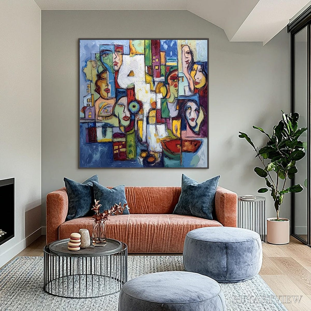 ARTOVITAS Urban Mosaic – Large Square Abstract Figurative - image 2