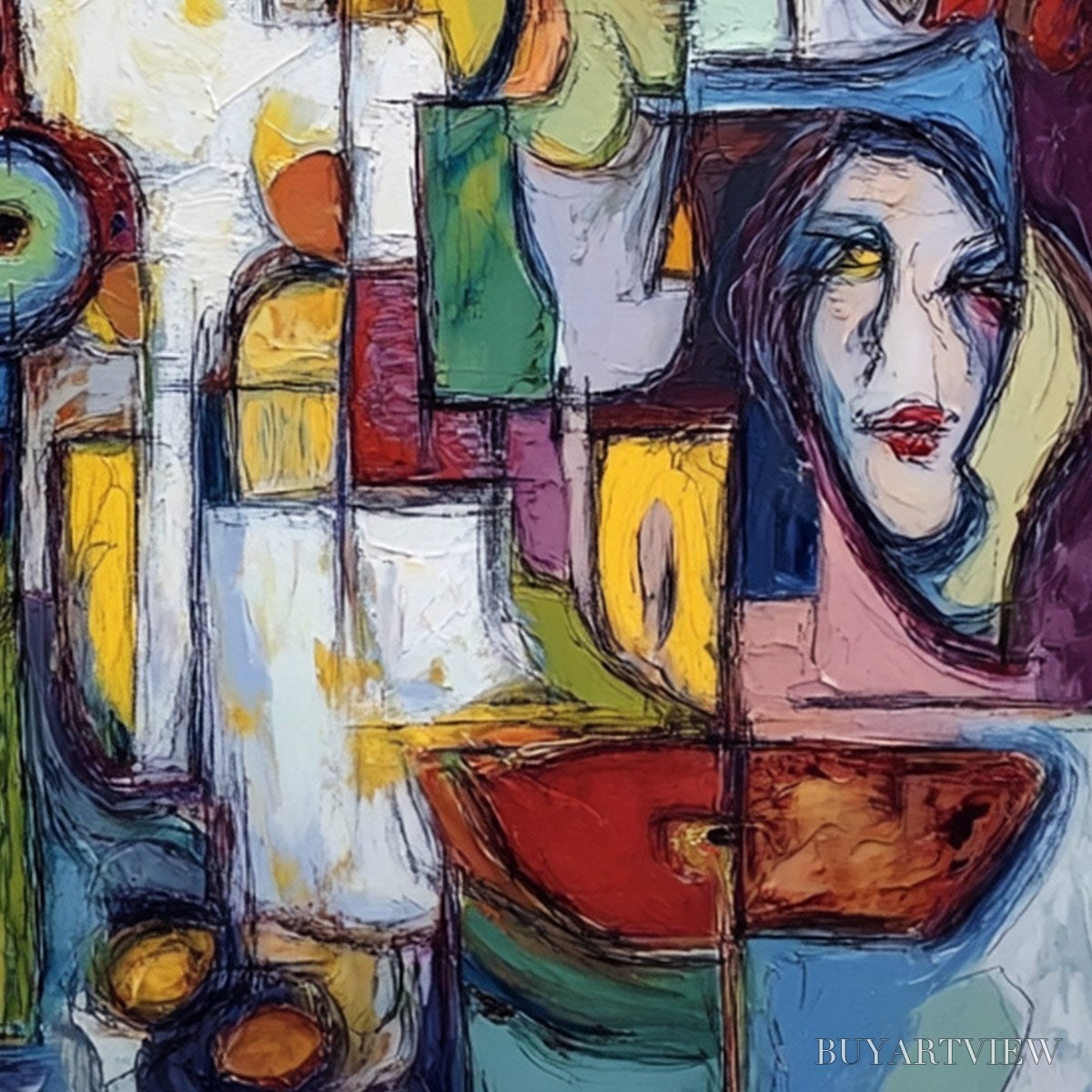 ARTOVITAS Urban Mosaic – Large Square Abstract Figurative - image 3