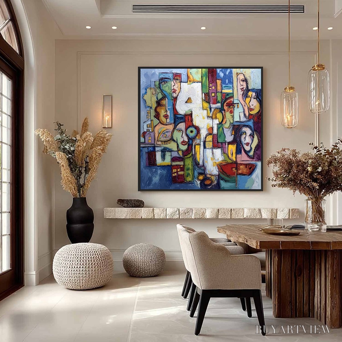 ARTOVITAS Urban Mosaic – Large Square Abstract Figurative - image 4