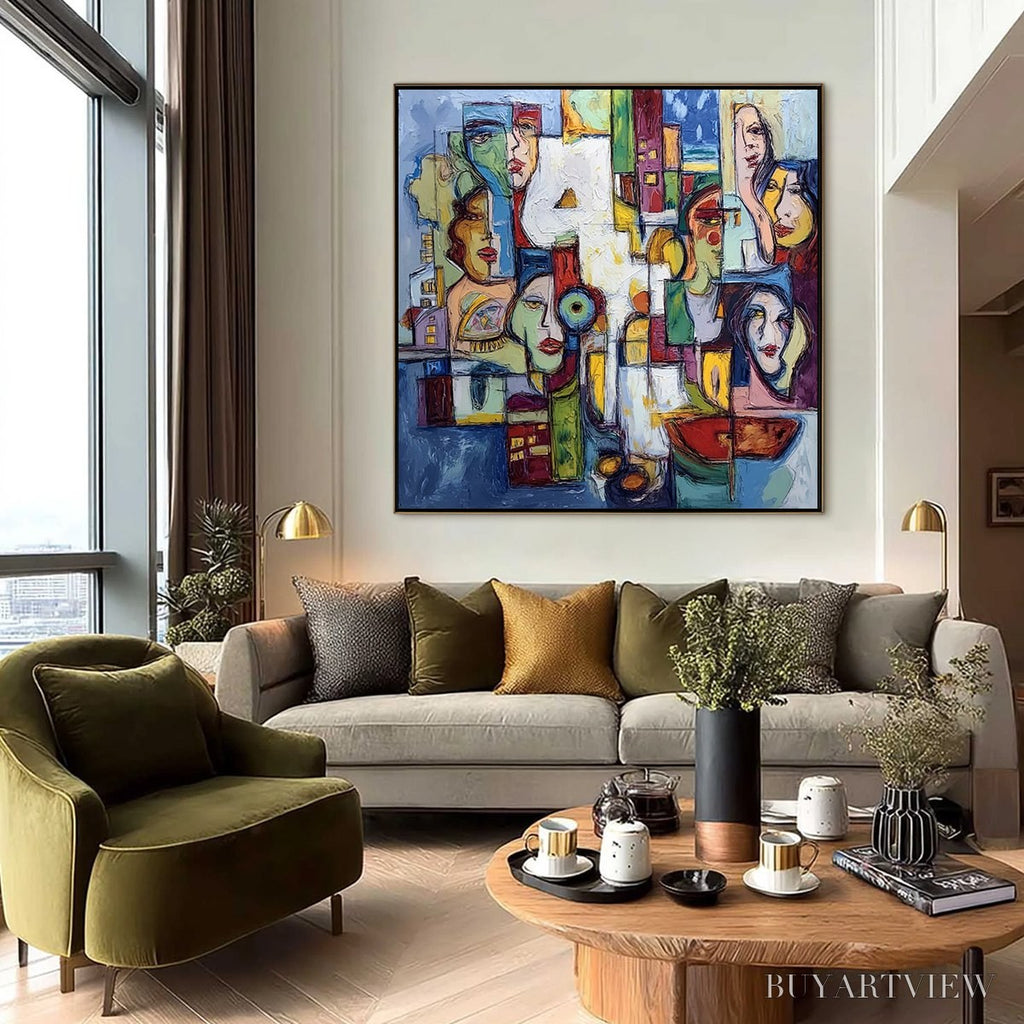ARTOVITAS Urban Mosaic – Large Square Abstract Figurative - image 6