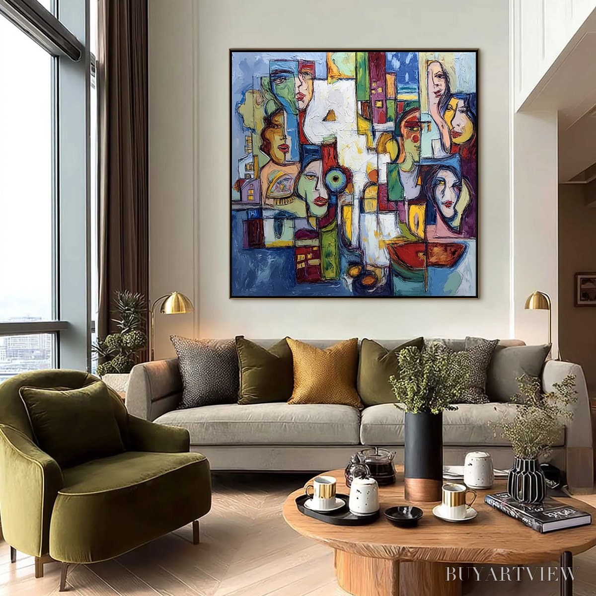 ARTOVITAS Urban Mosaic – Large Square Abstract Figurative - image 6