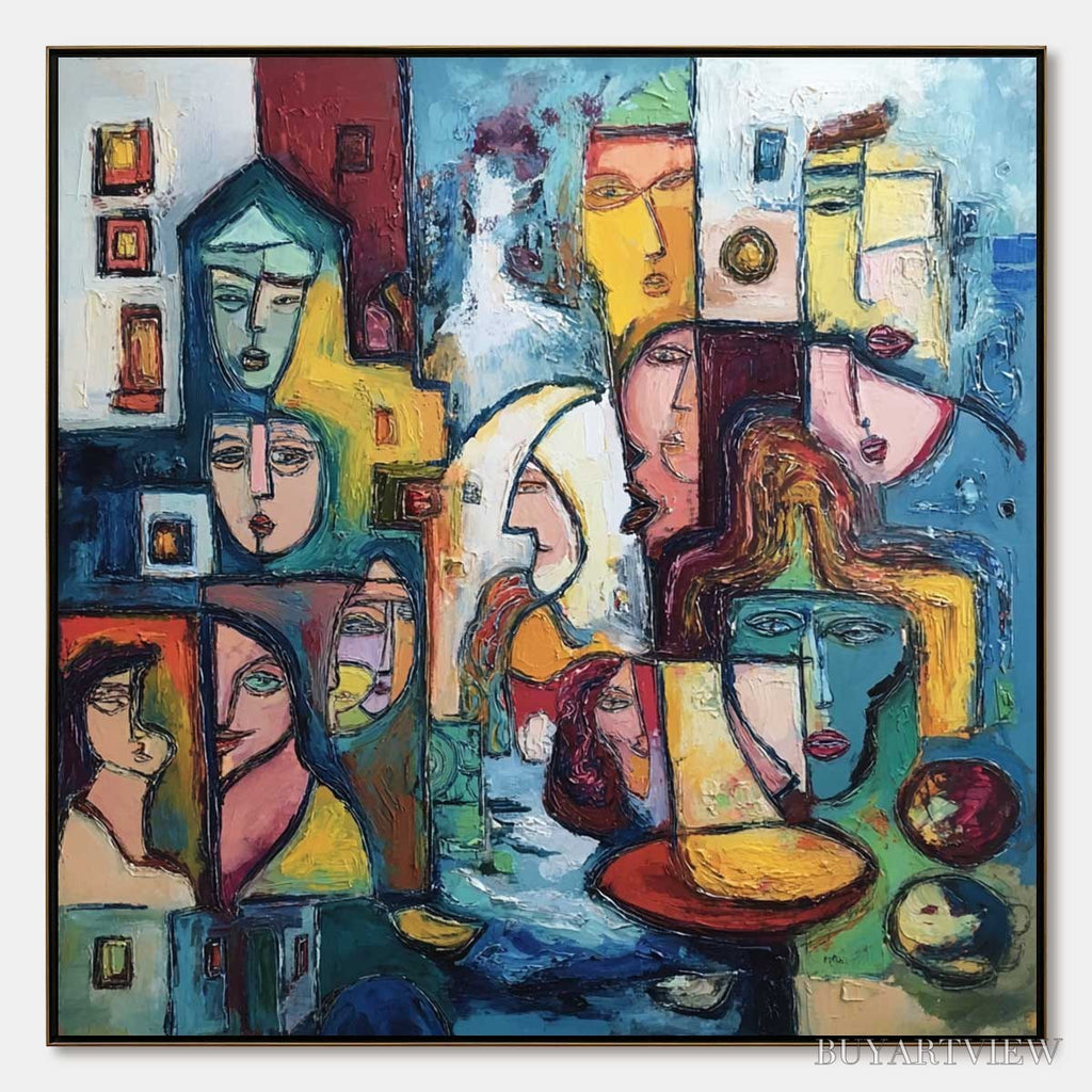 ARTOVITAS Urban Mosaic – Colorful Abstract Figurative Impasto Painting - image 1