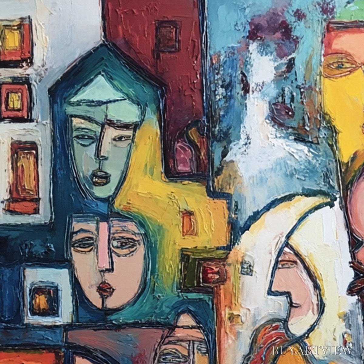 ARTOVITAS Urban Mosaic – Colorful Abstract Figurative Impasto Painting - image 3