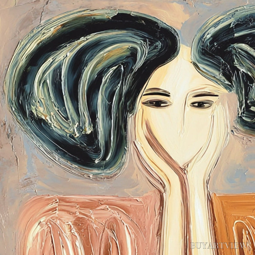 ARTOVITAS Quiet Contemplation – Textured Impasto Portrait Painting of a Woman - image 3