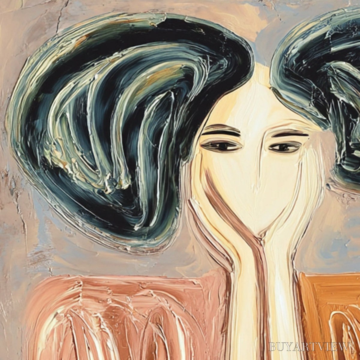 ARTOVITAS Quiet Contemplation – Textured Impasto Portrait Painting of a Woman - image 3