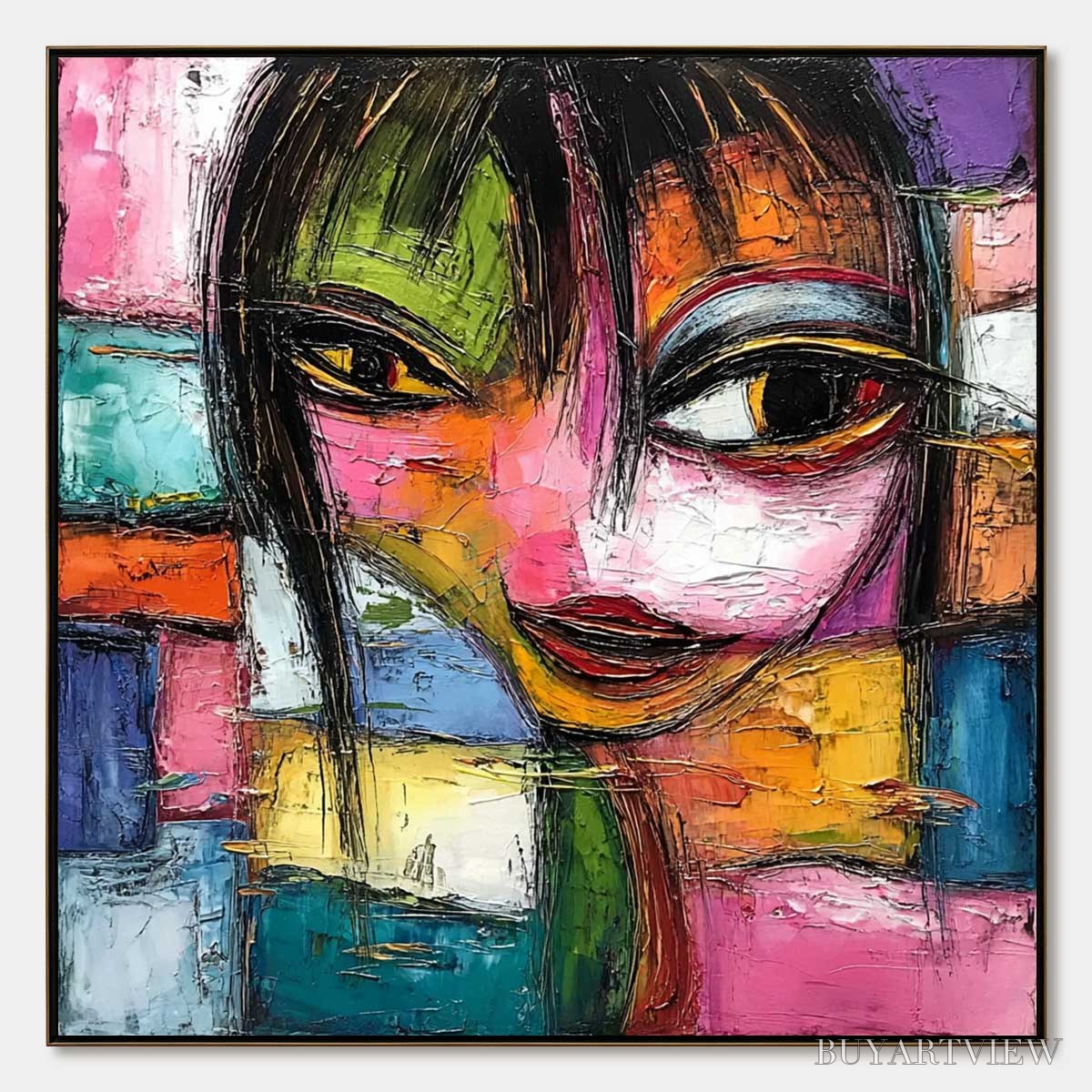 ARTOVITAS Kaleidoscope Soul – Colorful Abstract Impasto Portrait Oil Painting - image 1