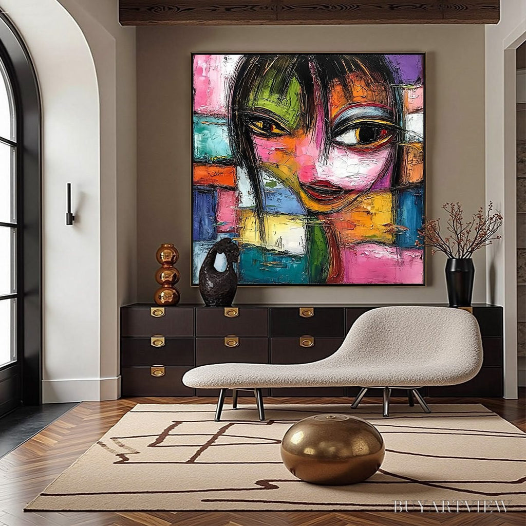 ARTOVITAS Kaleidoscope Soul – Colorful Abstract Impasto Portrait Oil Painting - image 2