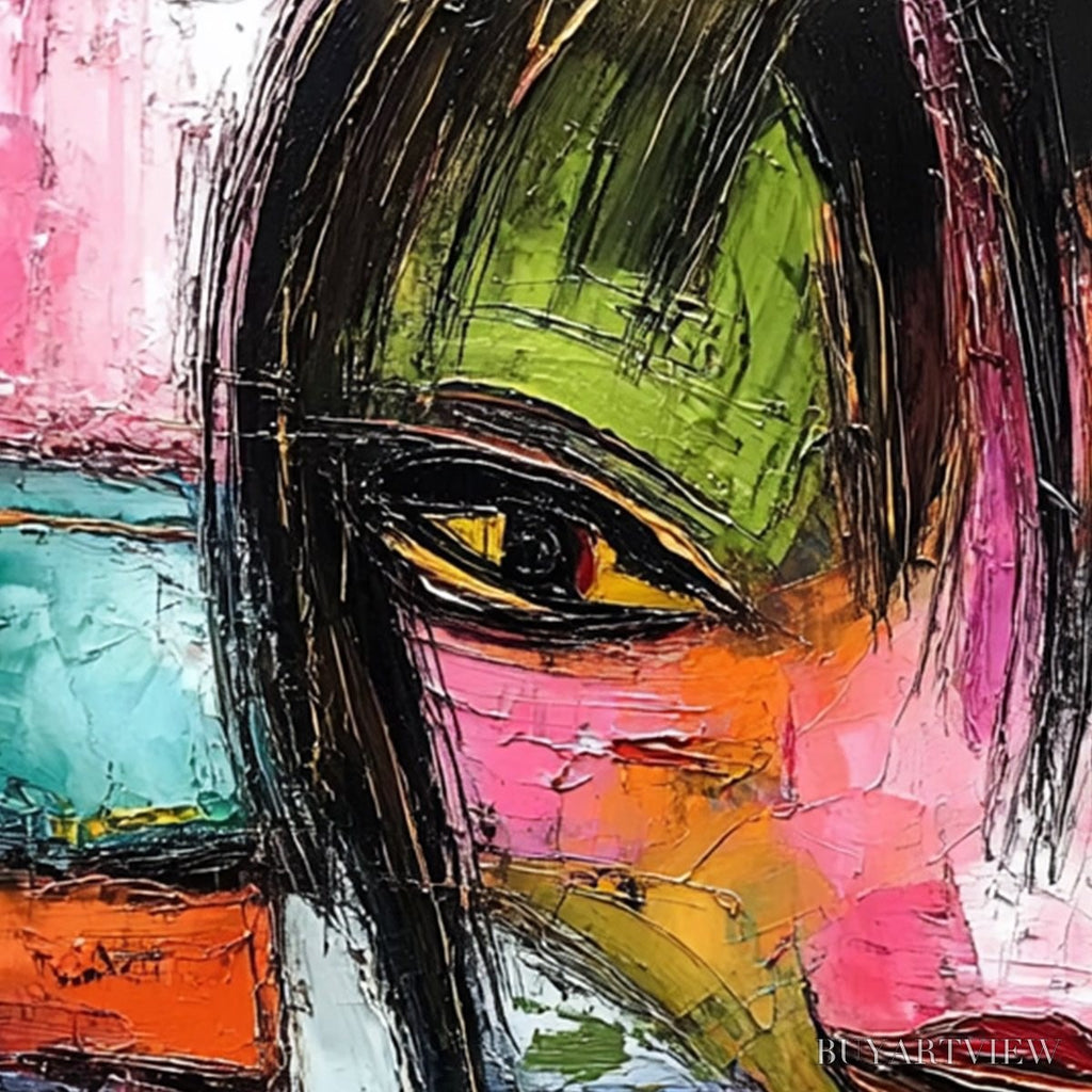 ARTOVITAS Kaleidoscope Soul – Colorful Abstract Impasto Portrait Oil Painting - image 3