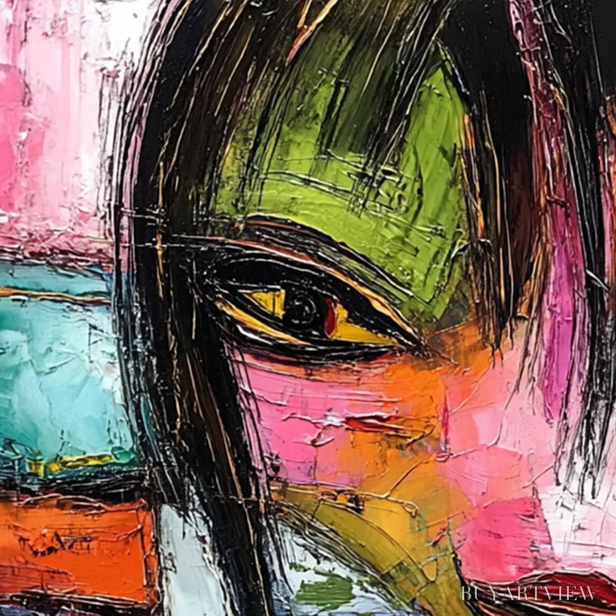 ARTOVITAS Kaleidoscope Soul – Colorful Abstract Impasto Portrait Oil Painting - image 3