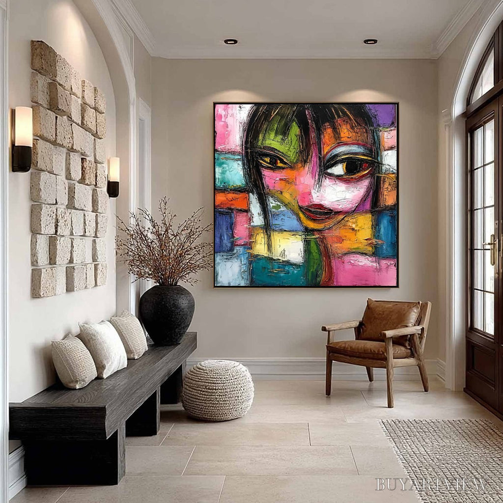 ARTOVITAS Kaleidoscope Soul – Colorful Abstract Impasto Portrait Oil Painting - image 4