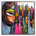 ARTOVITAS Urban Muse – Large Colorful Abstract Portrait and Cityscape Painting - image 1