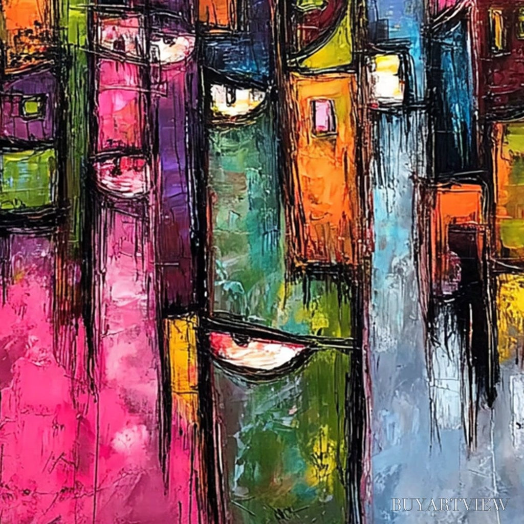 ARTOVITAS Urban Muse – Large Colorful Abstract Portrait and Cityscape Painting - image 5