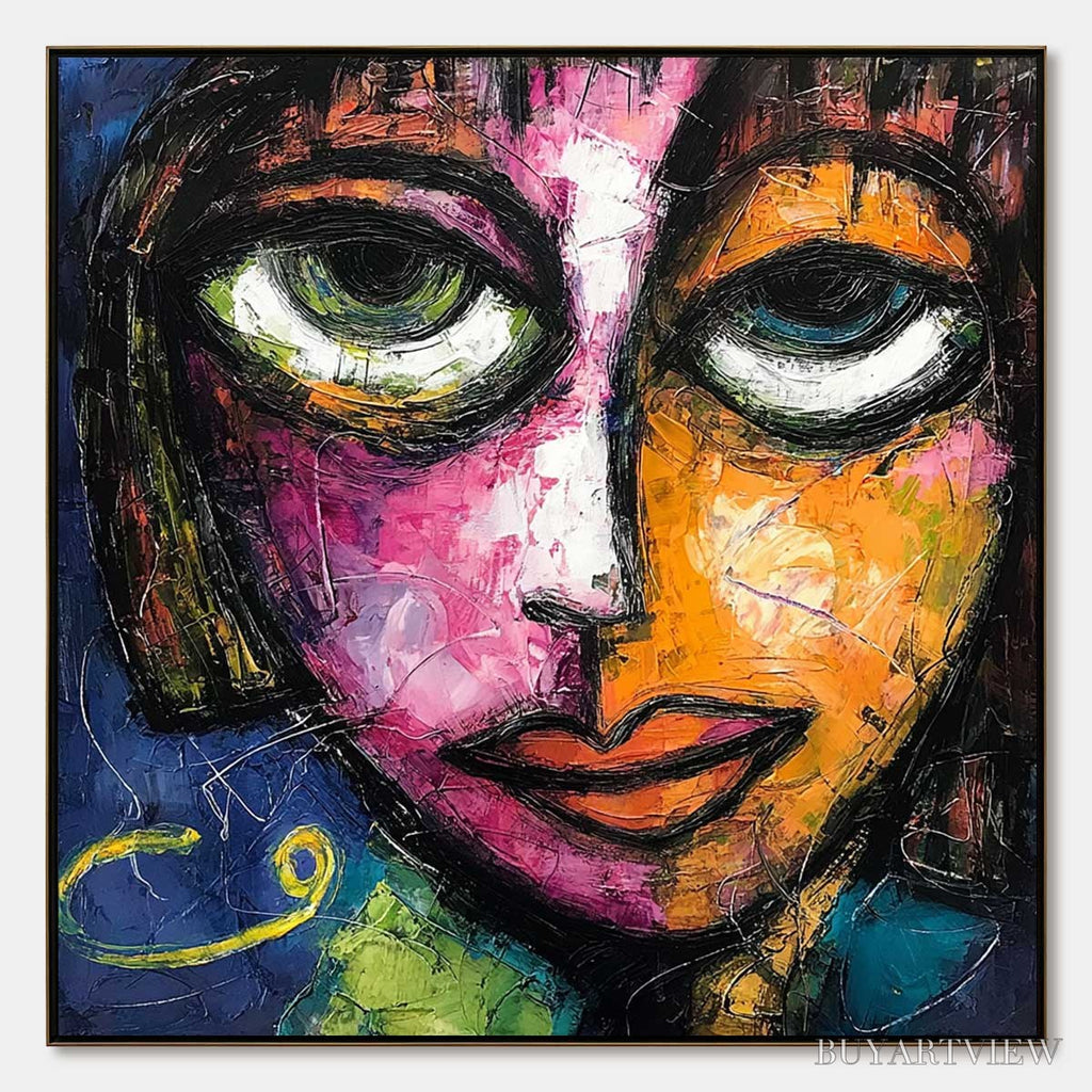 ARTOVITAS Kaleidoscope Soul – Colorful Abstract Impasto Portrait Oil Painting on Canvas - image 1