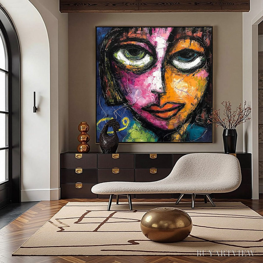 ARTOVITAS Kaleidoscope Soul – Colorful Abstract Impasto Portrait Oil Painting on Canvas - image 2