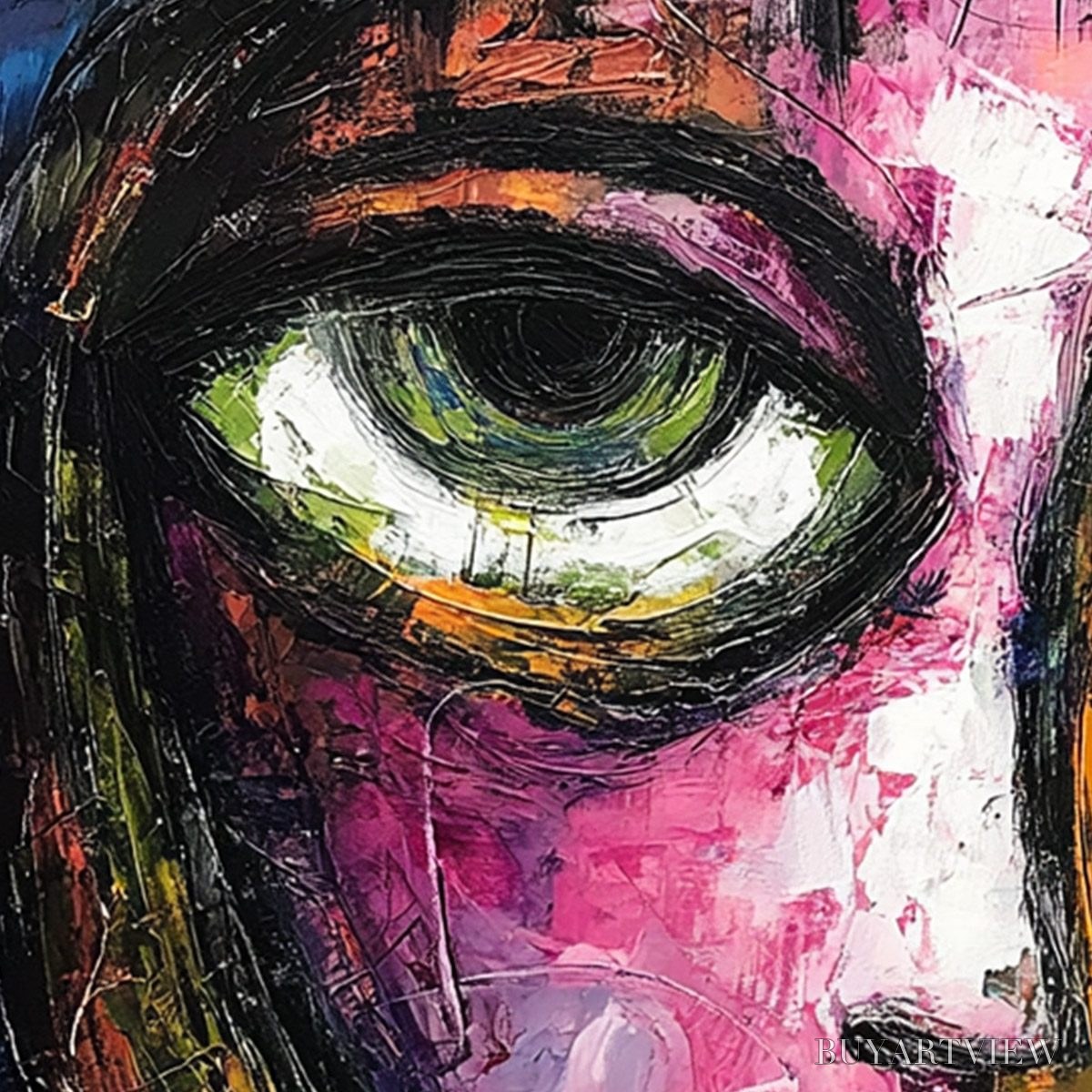 ARTOVITAS Kaleidoscope Soul – Colorful Abstract Impasto Portrait Oil Painting on Canvas - image 3