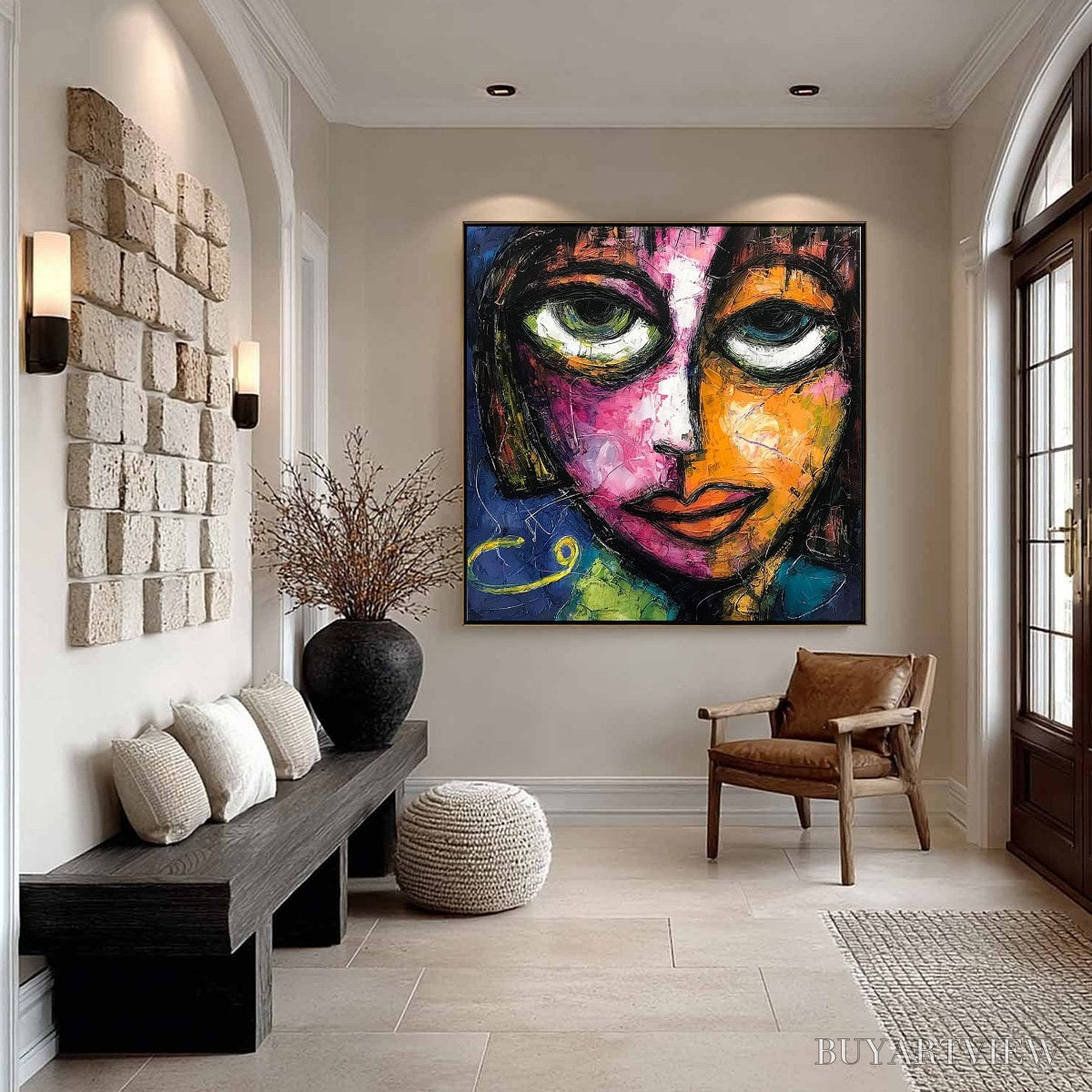 ARTOVITAS Kaleidoscope Soul – Colorful Abstract Impasto Portrait Oil Painting on Canvas - image 4