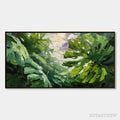 ARTOVITAS Emerald Gaze – Textured Palette Knife Painting of Sunlit Tropical Leaves - image 1