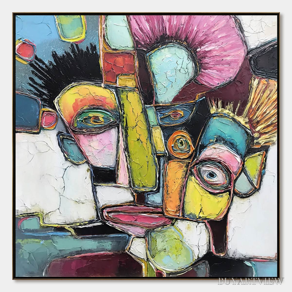 ARTOVITAS Dialogue in Color – Colorful Abstract Impasto Portrait Painting - image 1