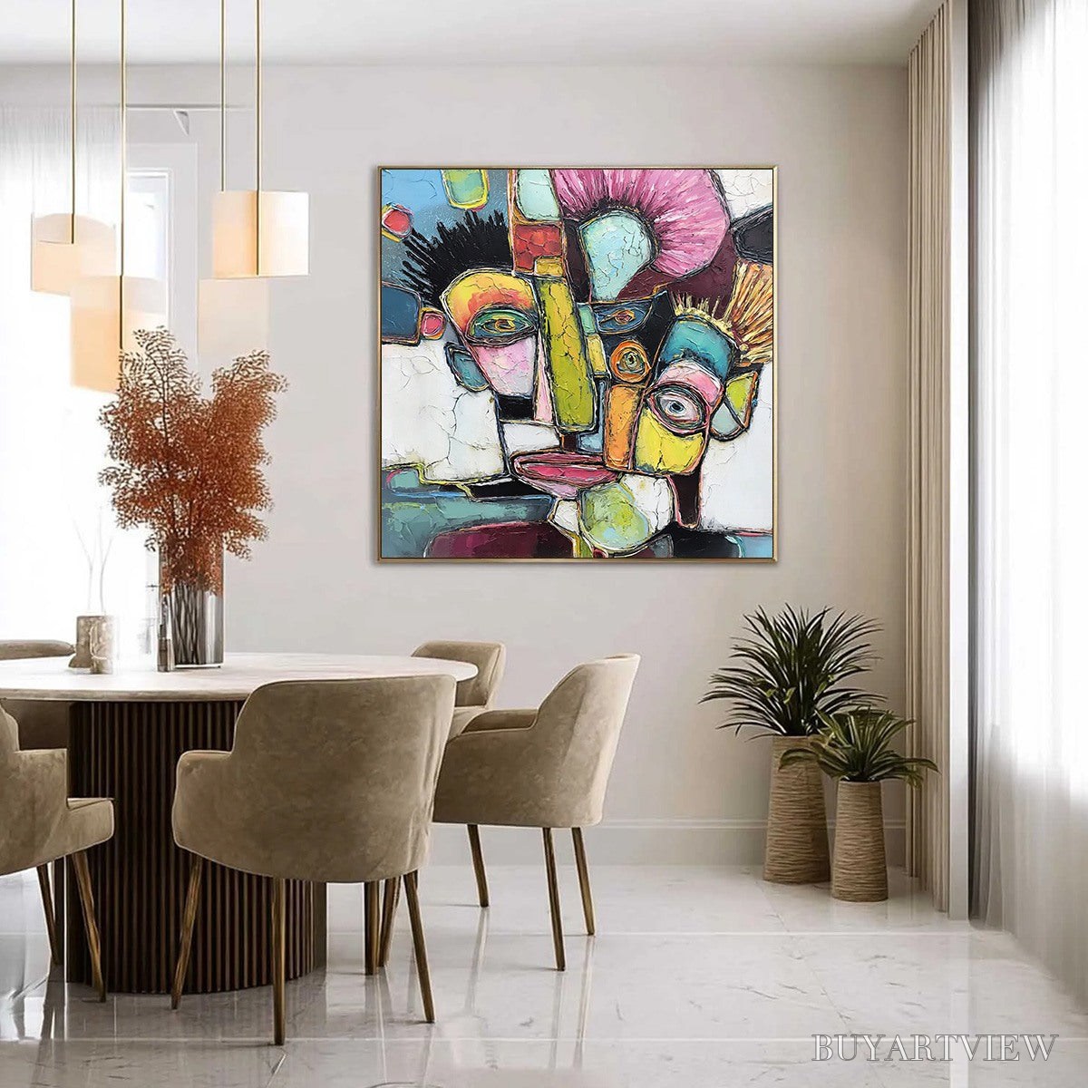 ARTOVITAS Dialogue in Color – Colorful Abstract Impasto Portrait Painting - image 4