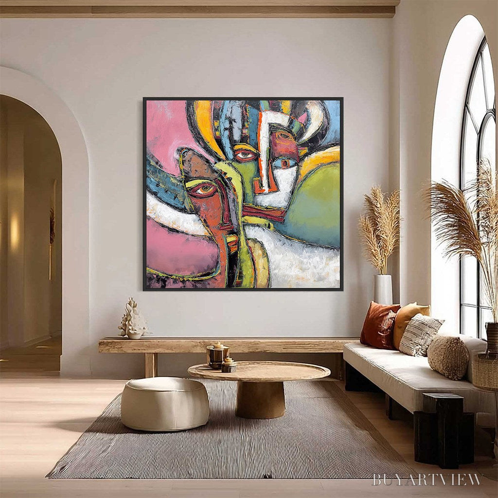 ARTOVITAS Kindred Spirits – Colorful Abstract Impasto Portrait Oil Painting - image 2