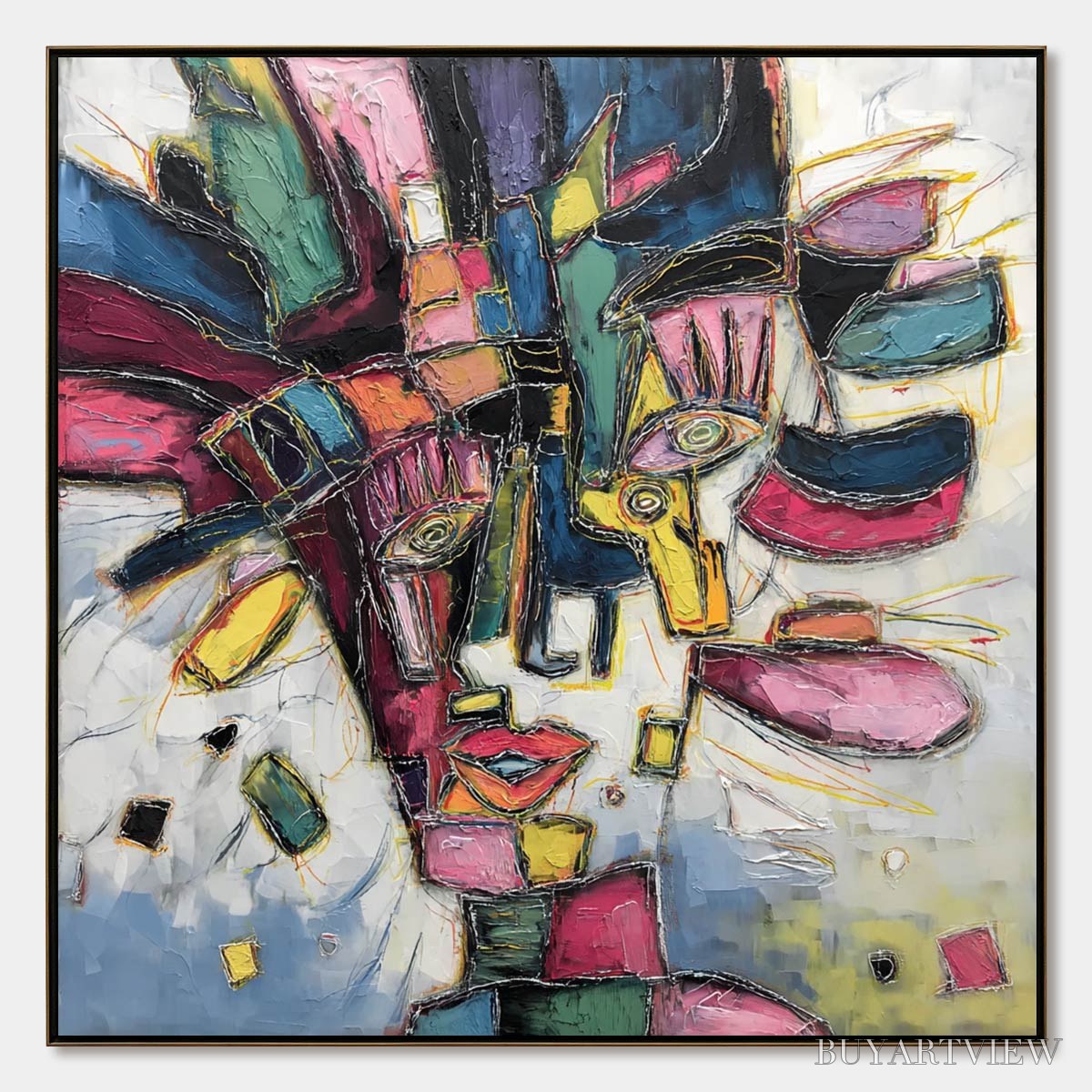 ARTOVITAS Kaleidoscope Soul – Large Colorful Abstract Portrait Impasto Painting - image 1
