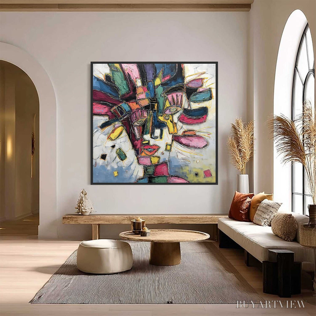 ARTOVITAS Kaleidoscope Soul – Large Colorful Abstract Portrait Impasto Painting - image 2