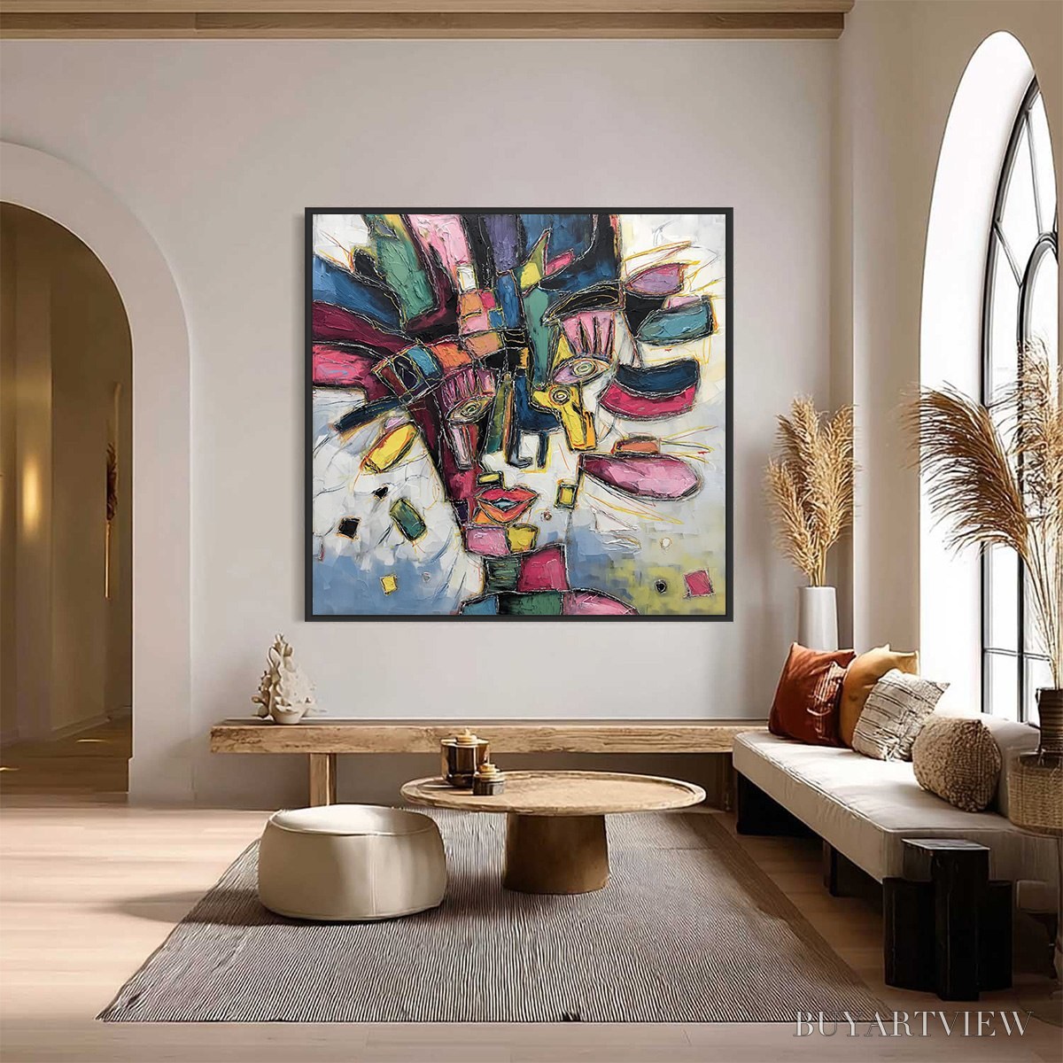 ARTOVITAS Kaleidoscope Soul – Large Colorful Abstract Portrait Impasto Painting - image 2