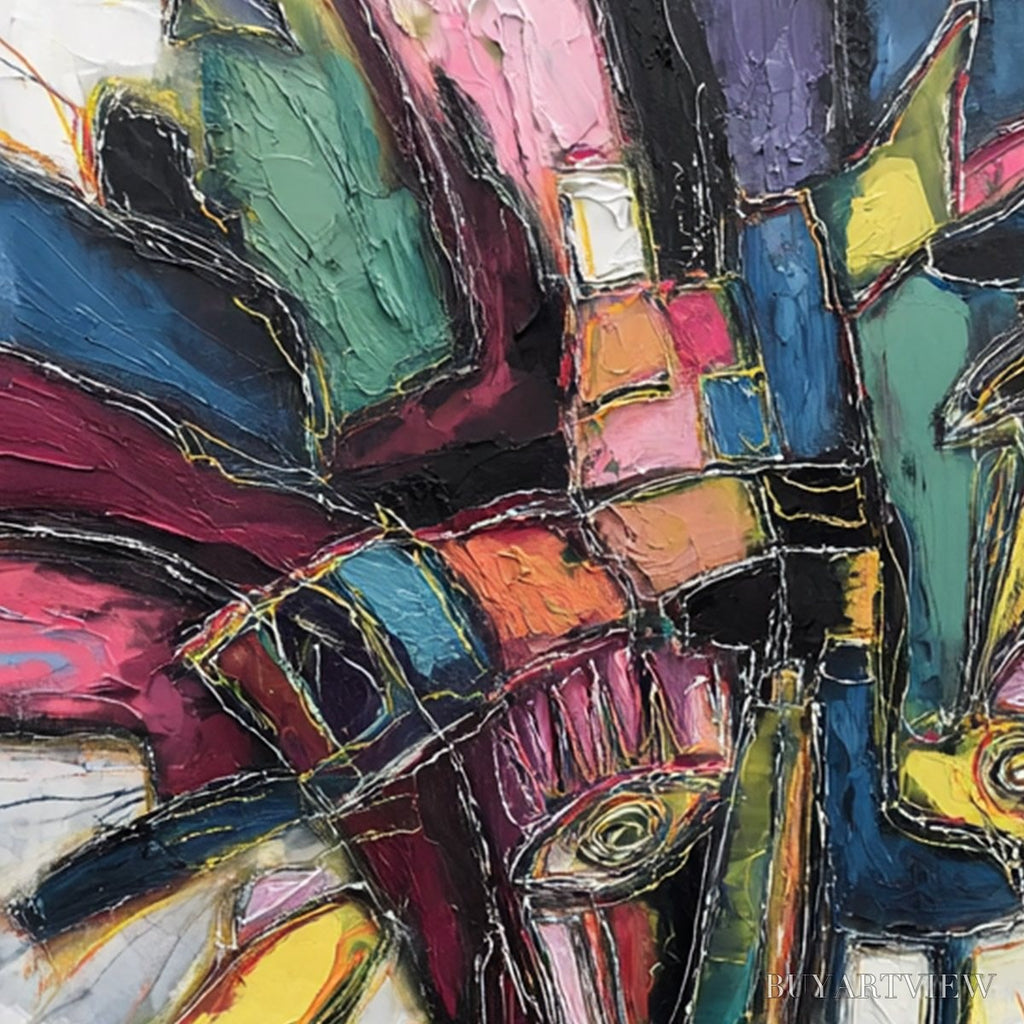 ARTOVITAS Kaleidoscope Soul – Large Colorful Abstract Portrait Impasto Painting - image 3