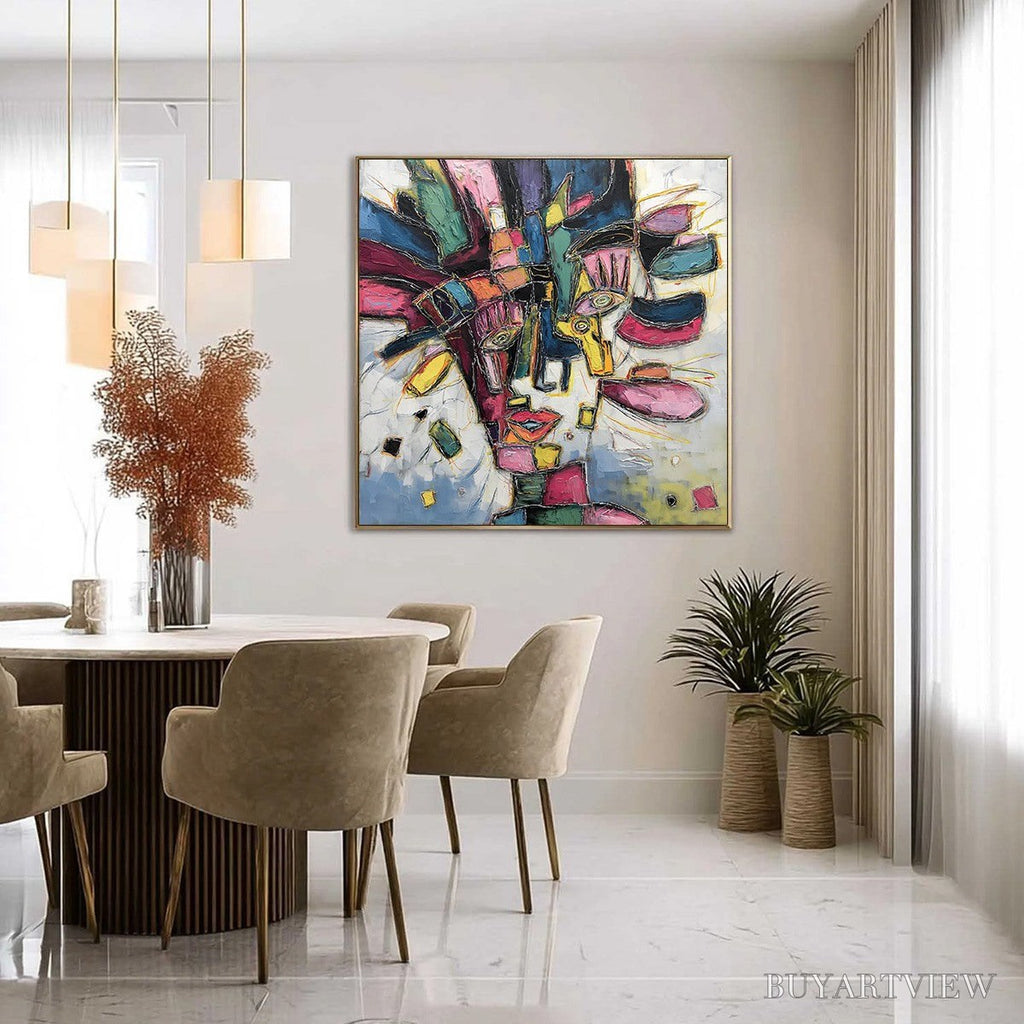 ARTOVITAS Kaleidoscope Soul – Large Colorful Abstract Portrait Impasto Painting - image 4