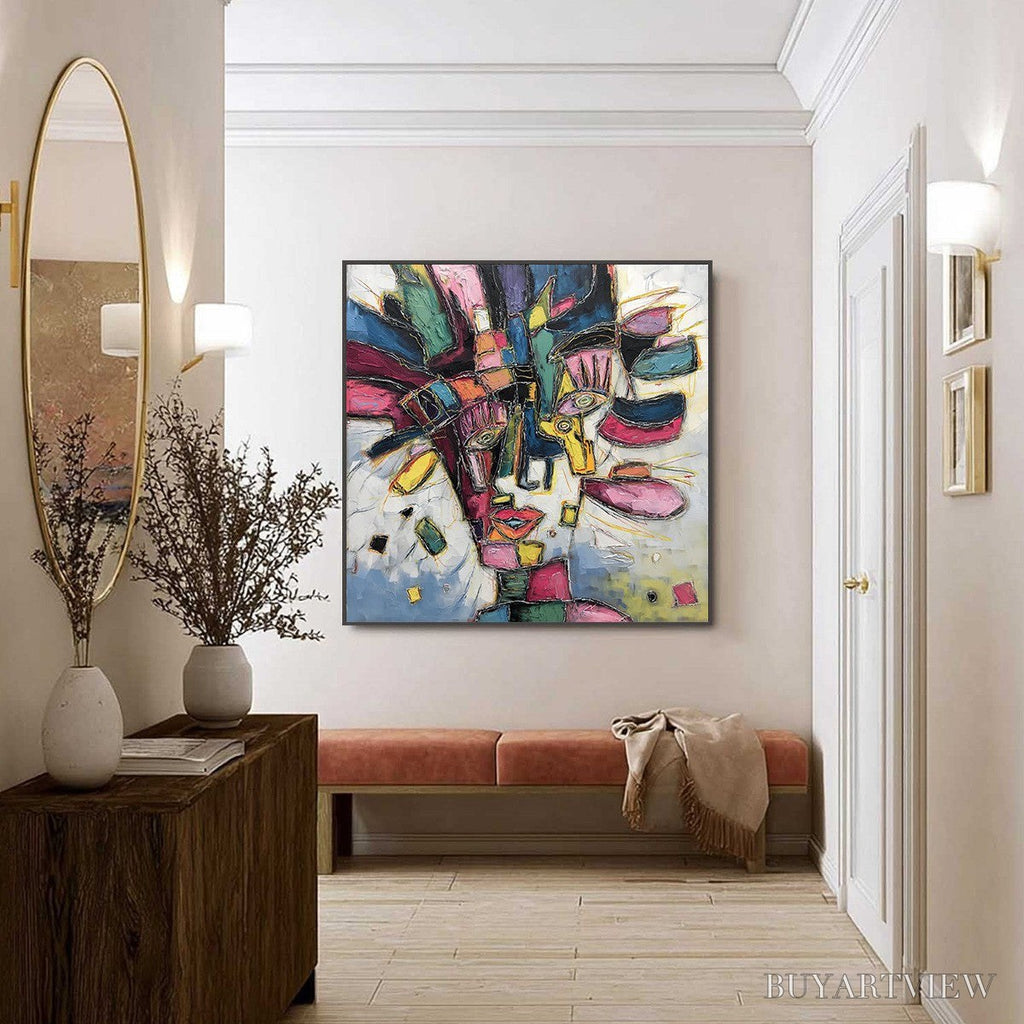 ARTOVITAS Kaleidoscope Soul – Large Colorful Abstract Portrait Impasto Painting - image 6
