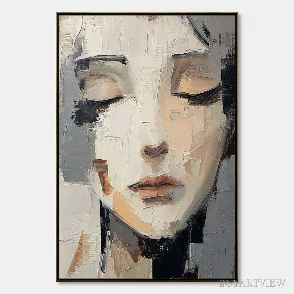 ARTOVITAS Echoes of Silence – Textured Abstract Portrait Oil Painting on Canvas - image 1