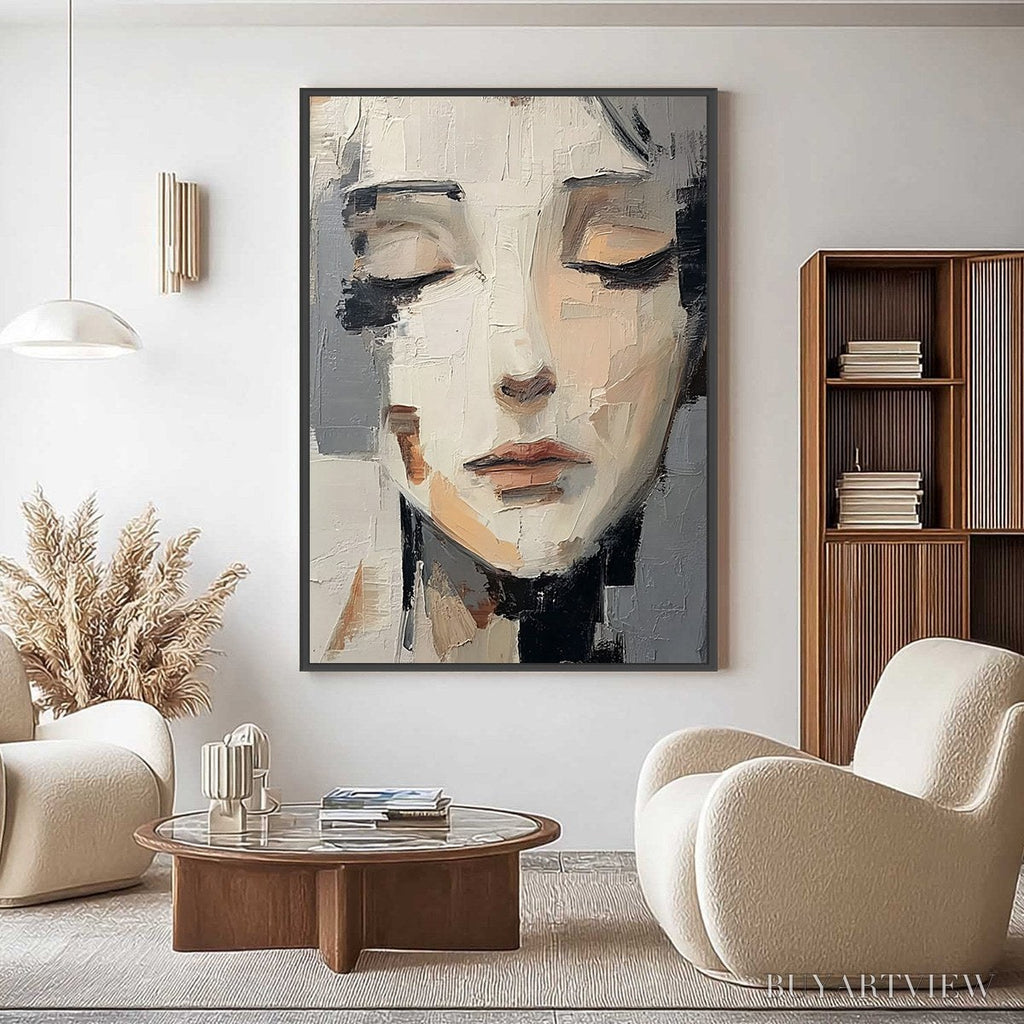 ARTOVITAS Echoes of Silence – Textured Abstract Portrait Oil Painting on Canvas - image 2