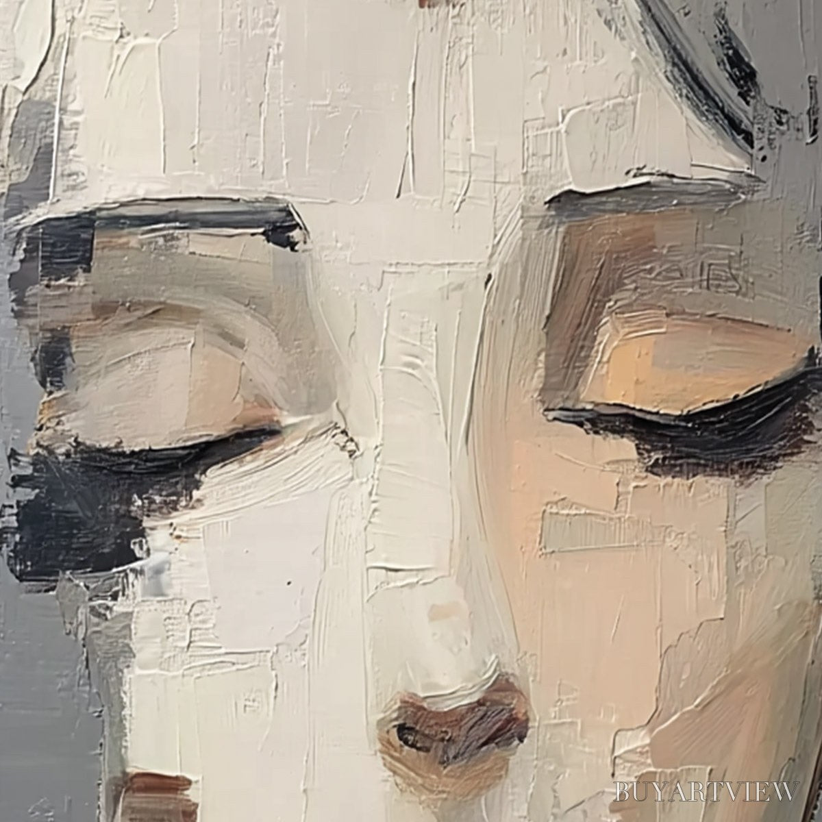 ARTOVITAS Echoes of Silence – Textured Abstract Portrait Oil Painting on Canvas - image 3