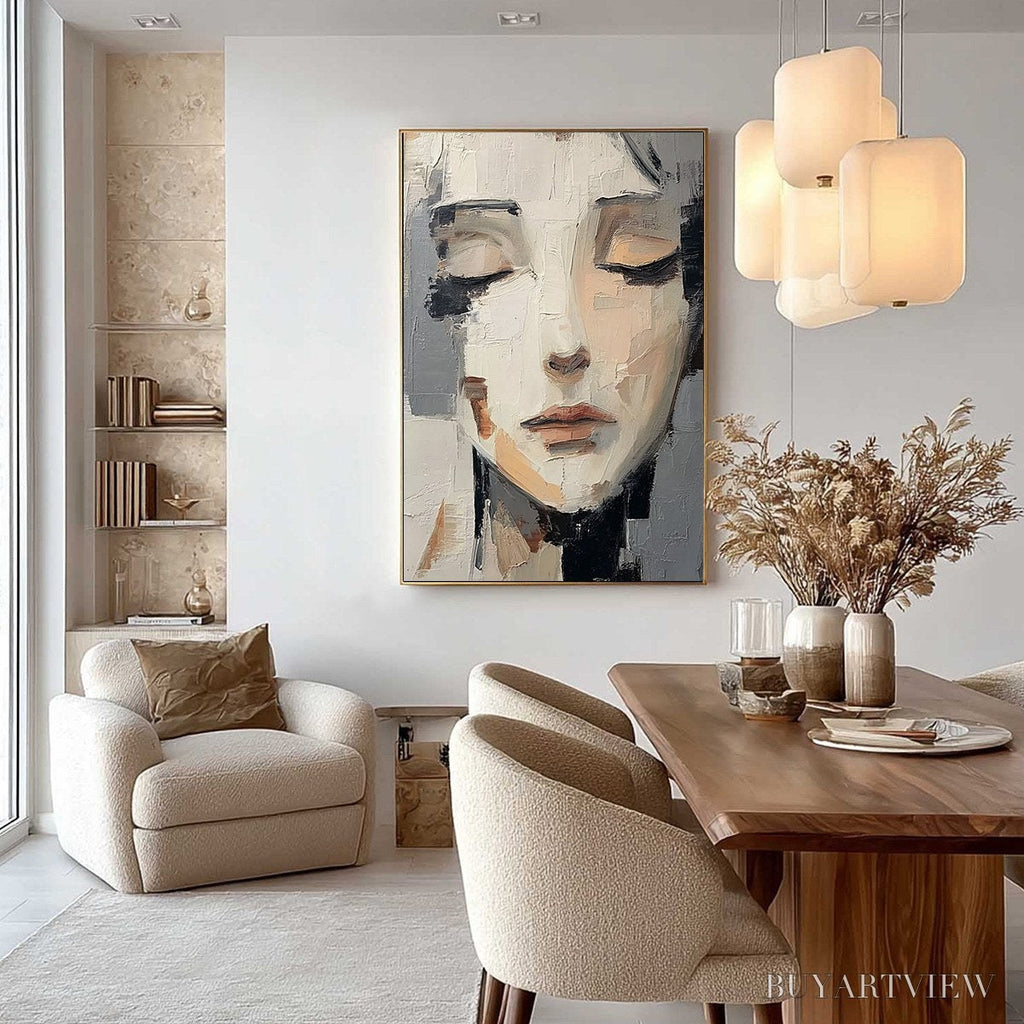 ARTOVITAS Echoes of Silence – Textured Abstract Portrait Oil Painting on Canvas - image 4