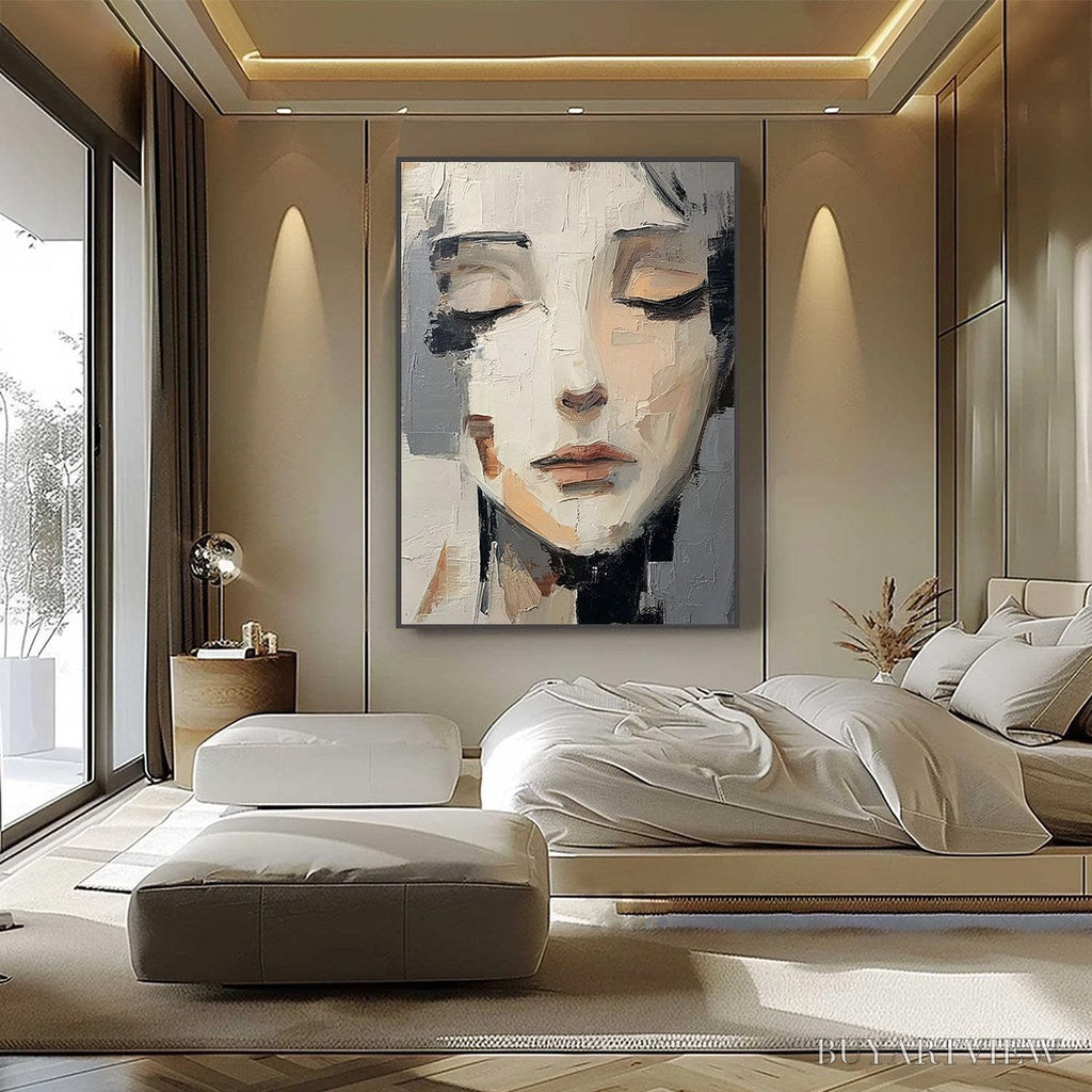 ARTOVITAS Echoes of Silence – Textured Abstract Portrait Oil Painting on Canvas - image 6