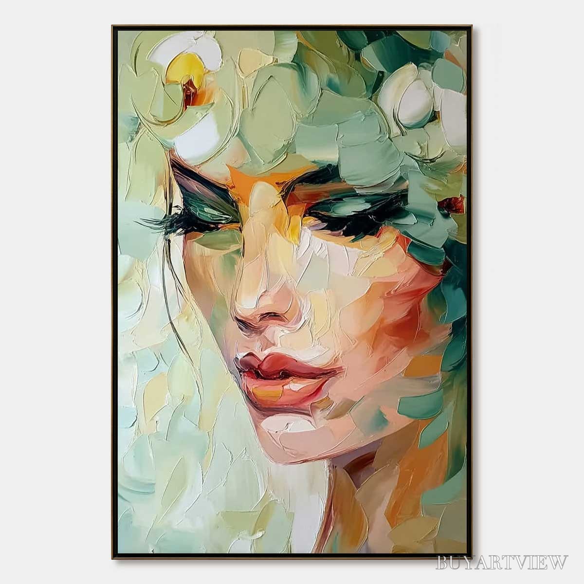 ARTOVITAS Verdant Reverie – Textured Palette Knife Portrait Oil Painting - image 1