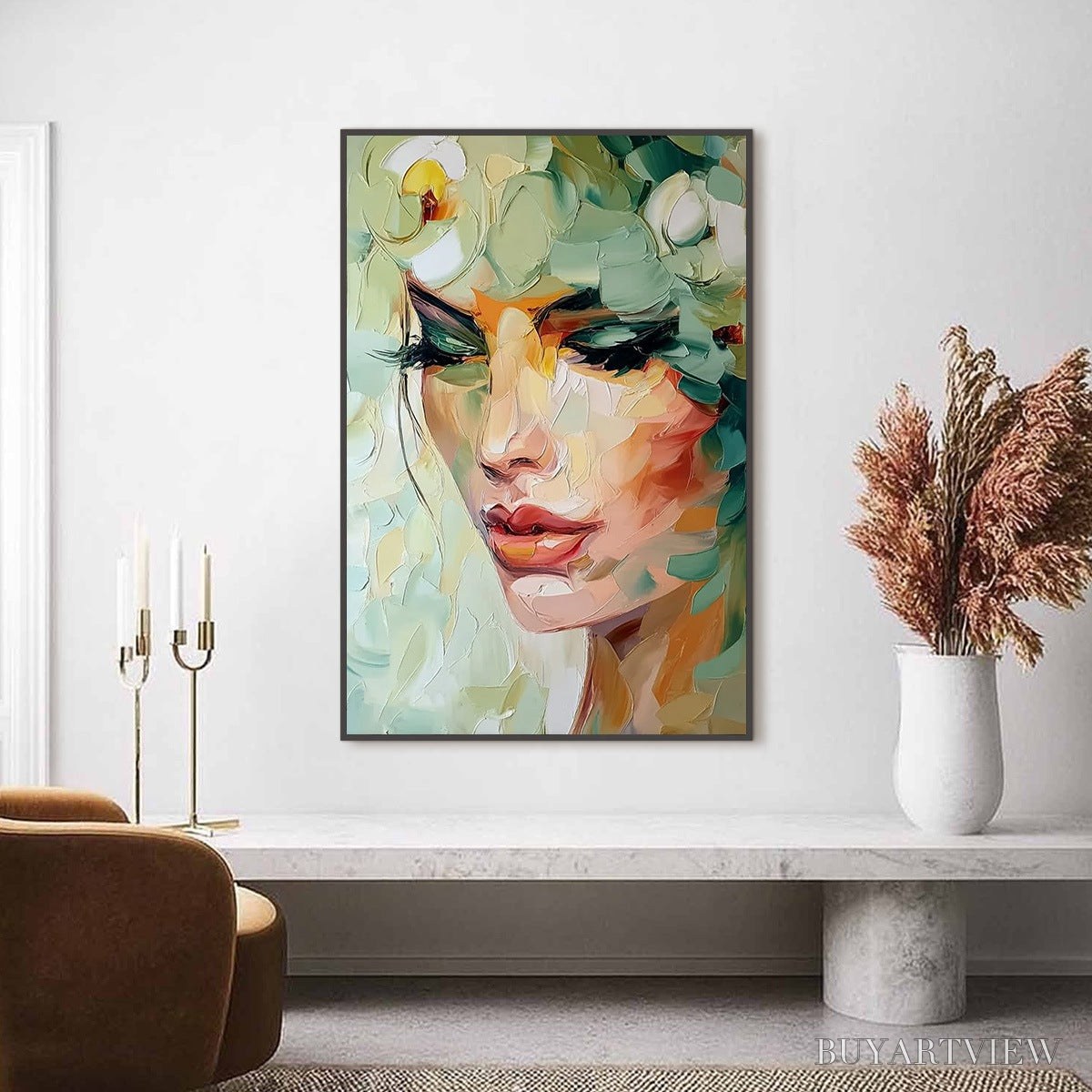 ARTOVITAS Verdant Reverie – Textured Palette Knife Portrait Oil Painting - image 2
