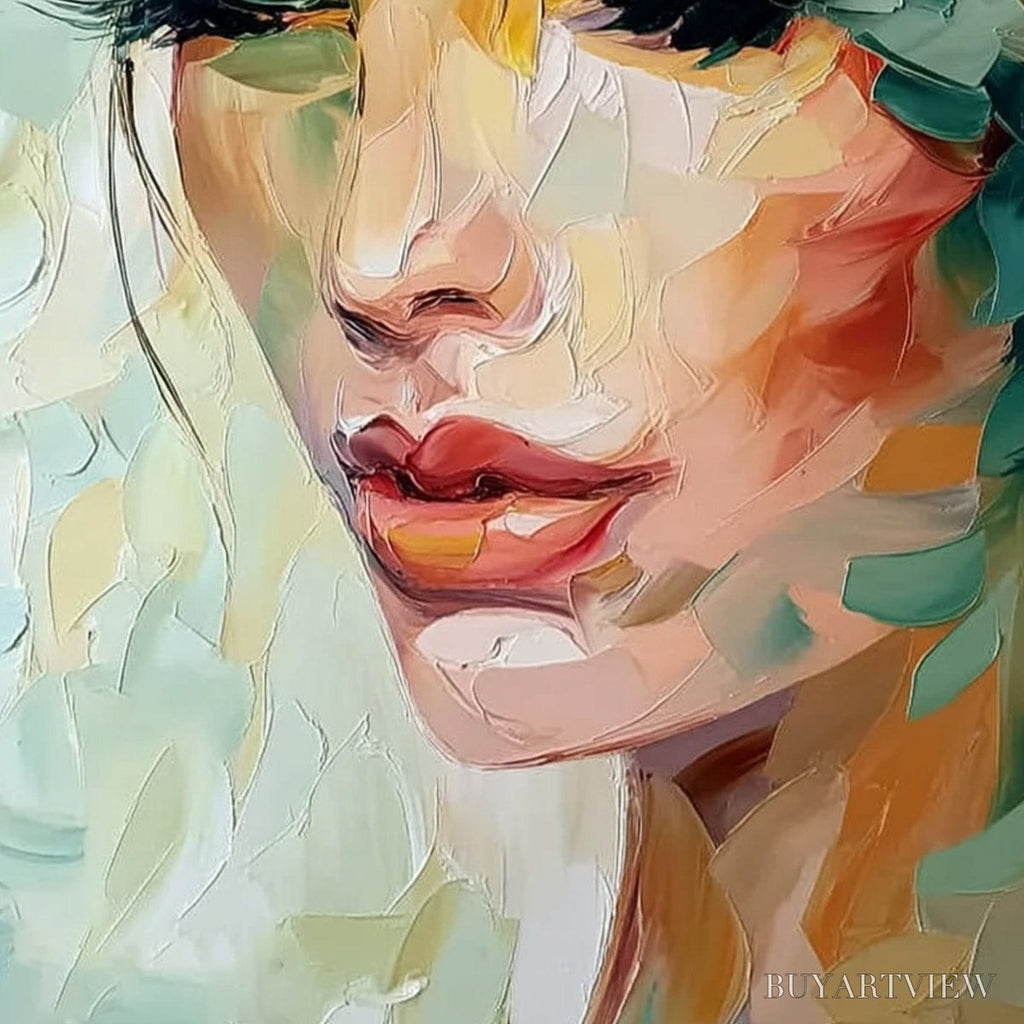 ARTOVITAS Verdant Reverie – Textured Palette Knife Portrait Oil Painting - image 5