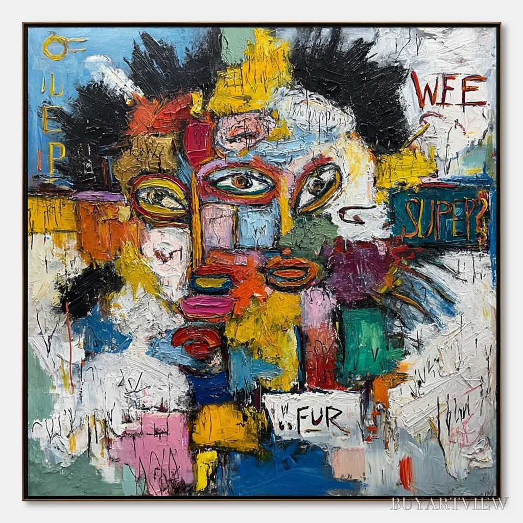 ARTOVITAS Static Mind – Large Colorful Abstract Portrait Oil Painting - image 1