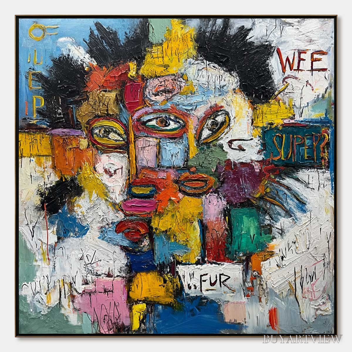 ARTOVITAS Static Mind – Large Colorful Abstract Portrait Oil Painting - image 1