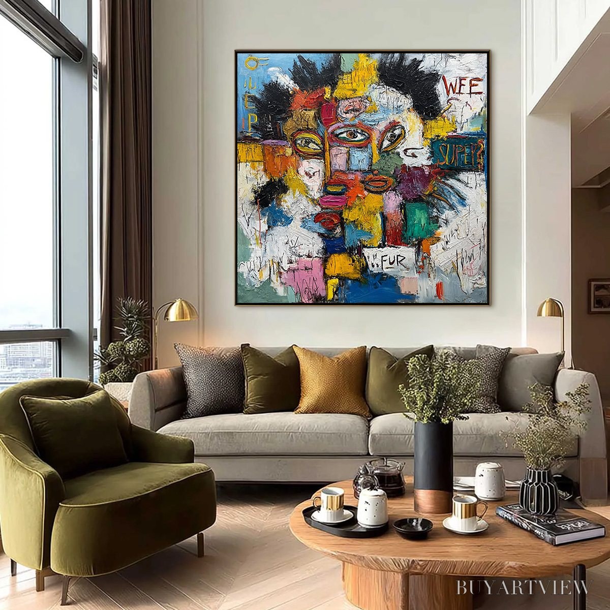 ARTOVITAS Static Mind – Large Colorful Abstract Portrait Oil Painting - image 2