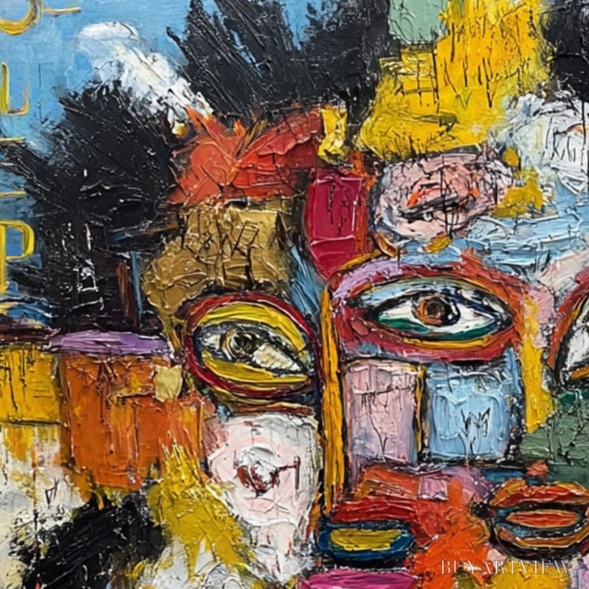 ARTOVITAS Static Mind – Large Colorful Abstract Portrait Oil Painting - image 3