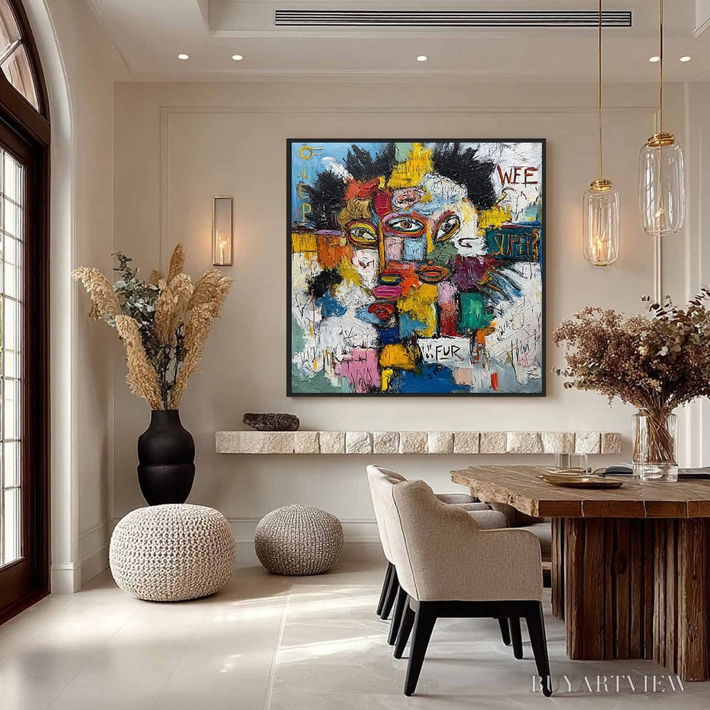 ARTOVITAS Static Mind – Large Colorful Abstract Portrait Oil Painting - image 4