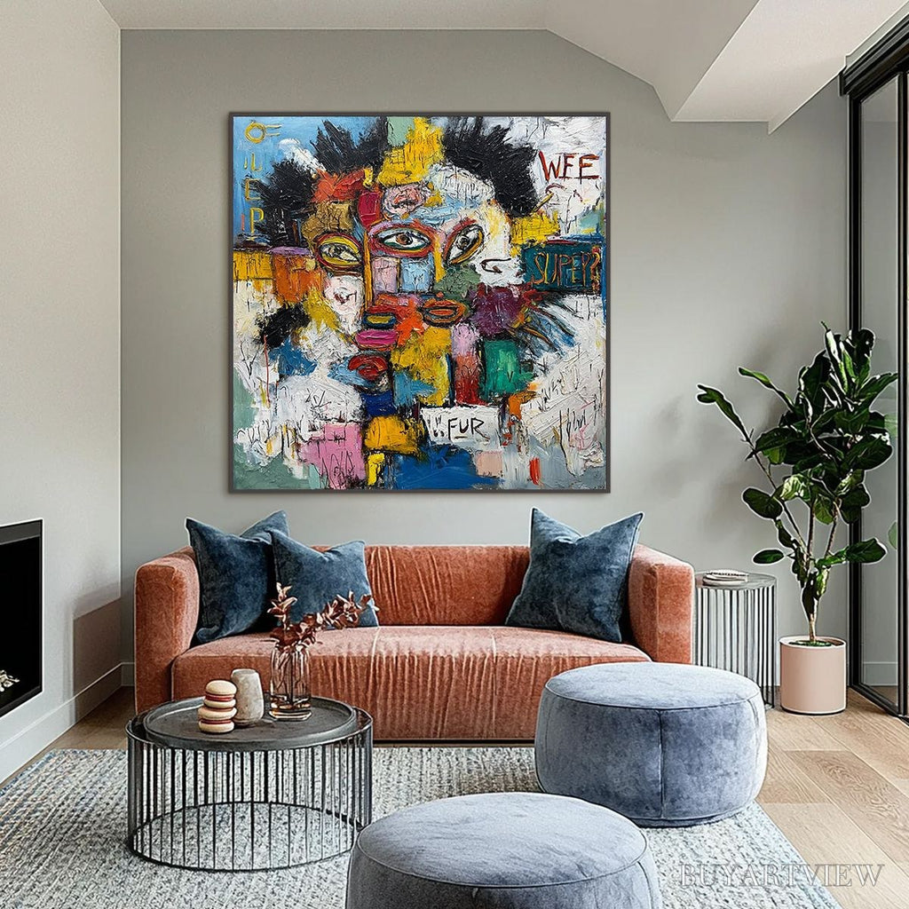 ARTOVITAS Static Mind – Large Colorful Abstract Portrait Oil Painting - image 6