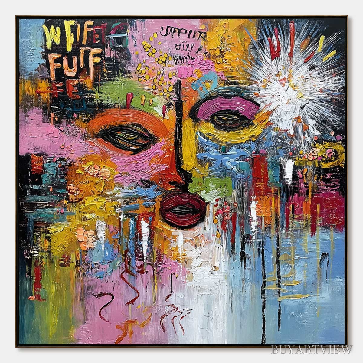 ARTOVITAS Static Reverie – Colorful Abstract Face Impasto Palette Knife Painting - image 1
