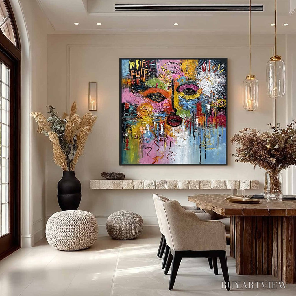 ARTOVITAS Static Reverie – Colorful Abstract Face Impasto Palette Knife Painting - image 4