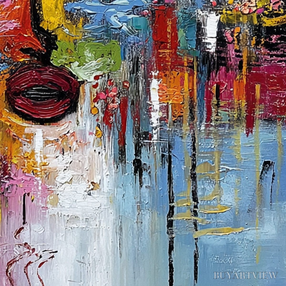 ARTOVITAS Static Reverie – Colorful Abstract Face Impasto Palette Knife Painting - image 5