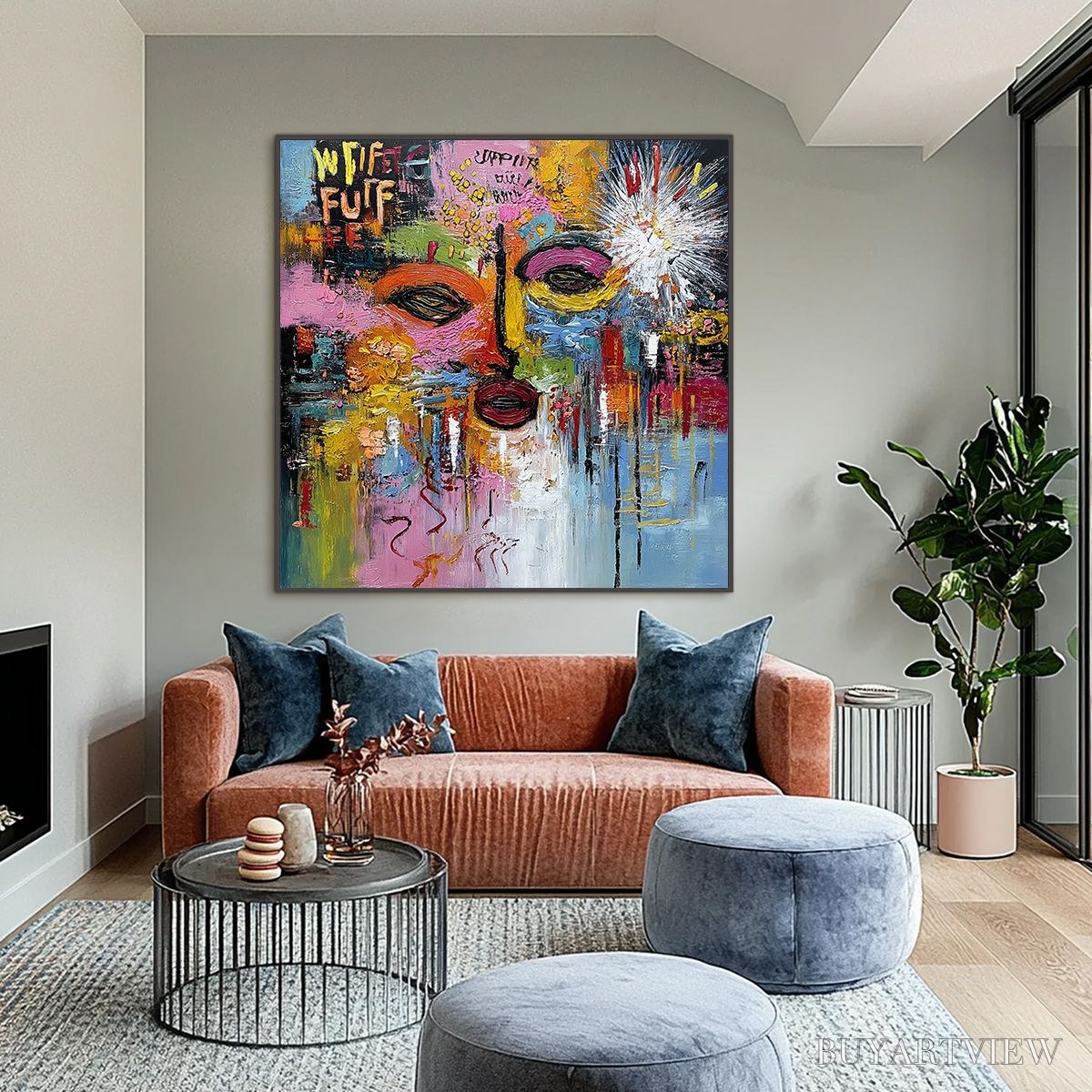 ARTOVITAS Static Reverie – Colorful Abstract Face Impasto Palette Knife Painting - image 6
