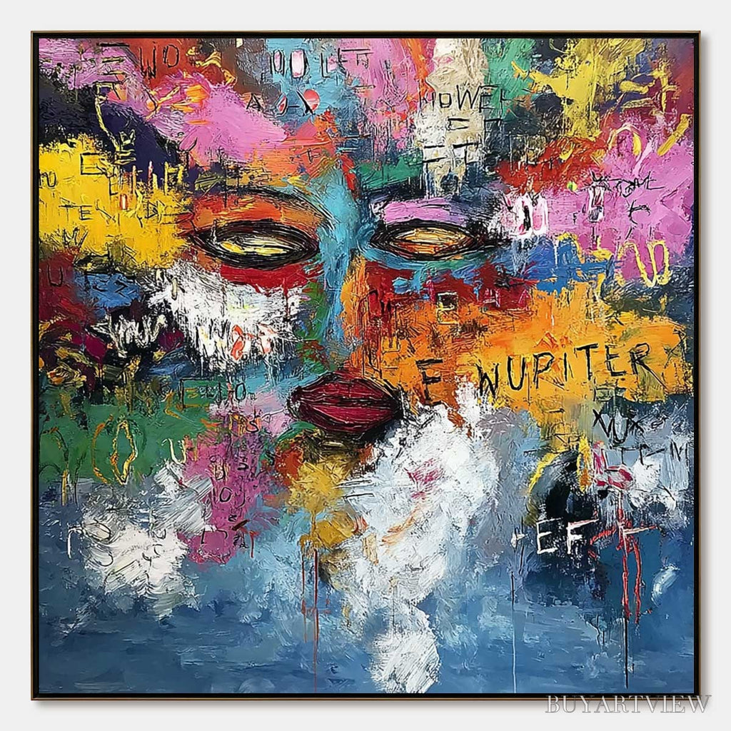 ARTOVITAS Static Reverie – Colorful Abstract Graffiti Style Face Oil Painting - image 1