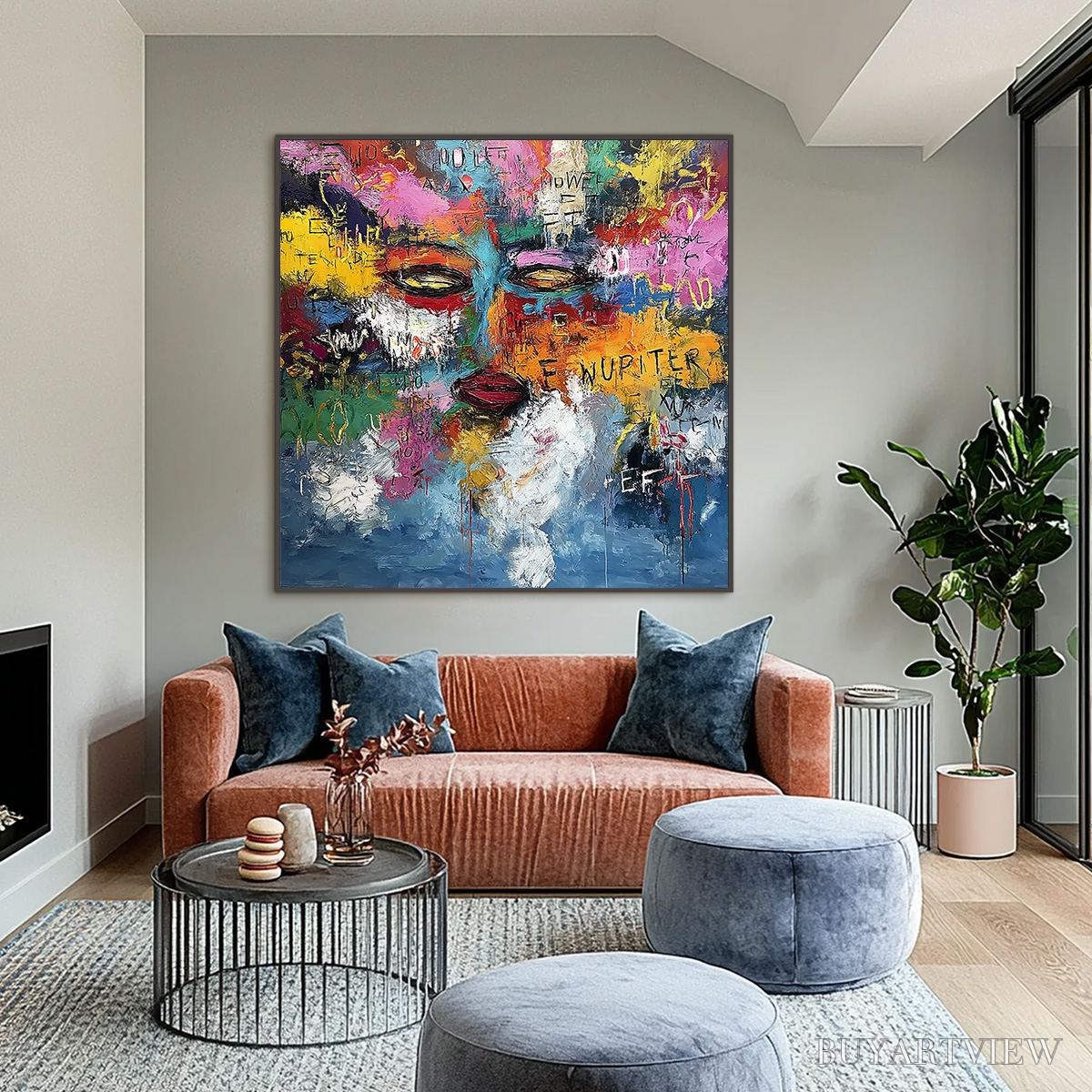 ARTOVITAS Static Reverie – Colorful Abstract Graffiti Style Face Oil Painting - image 2